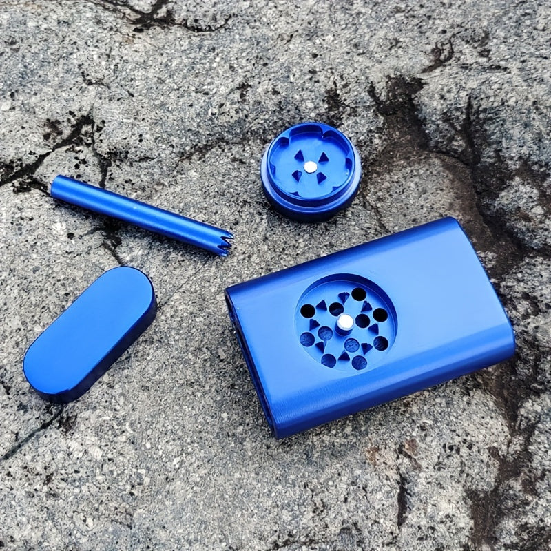 1pc, Aluminum One Hitter Dugout With Mini Grinder Smoking Set Herb Tobacco Storage Room Grinders Pipes All In One