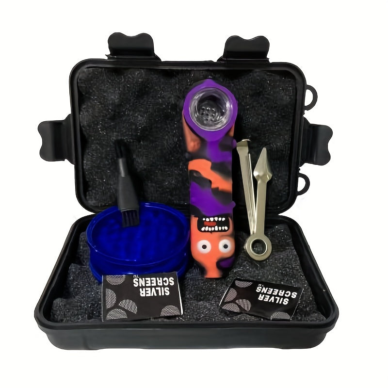 1set, Combination Of Silicone Smoking Pipe, Smoking Pipe, Smoking Grinder, Filter Screens, Pipe Cleaning Tool