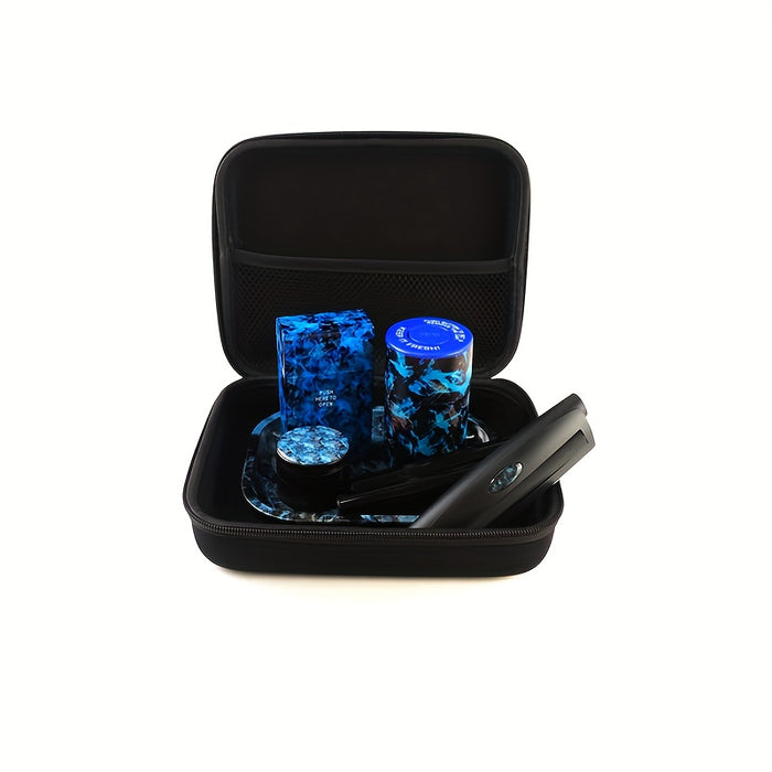 8pcs/set, Blue Smoking Set - Spice Grinder, Rolling Tray, Rolling Machine, Pre-rolled Cones Storage Tube, Storage Case, Storage Jar, Portable Storage Bag - Household Gadget, Christmas Gifts, Halloween Gifts