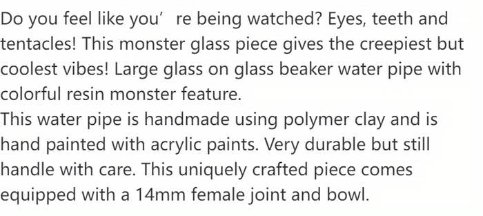 1pc, Handmade Monster Design Clay Water Pipe Glass Bong Water Pipe With 14mm Quartz Banger Smoking Accessories