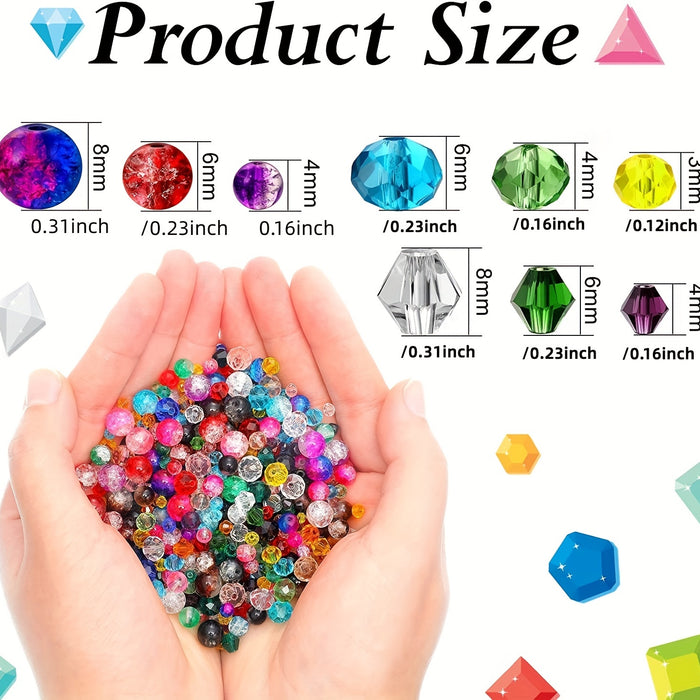 540/660pcs Crackle Glass Beads, Faceted Crystal Glass Beads, Bicone Crystal Beads, Loose Sparkly Beads For Bracelets Necklace Making