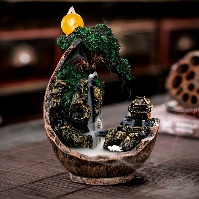 1pc Mountain Incense Cone Burner, Backflow Incense Holeder, Ceramic Smoke Waterfall Incense Cones Holder, Home Office Yoga Teahouse Decor Ash Catcher