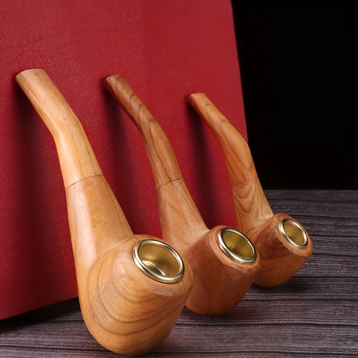 1pc Solid Wood Pipe: Retro Handmade Smoking Pipe for Beginners - Durable, Portable, and Stylish Men's Gadget