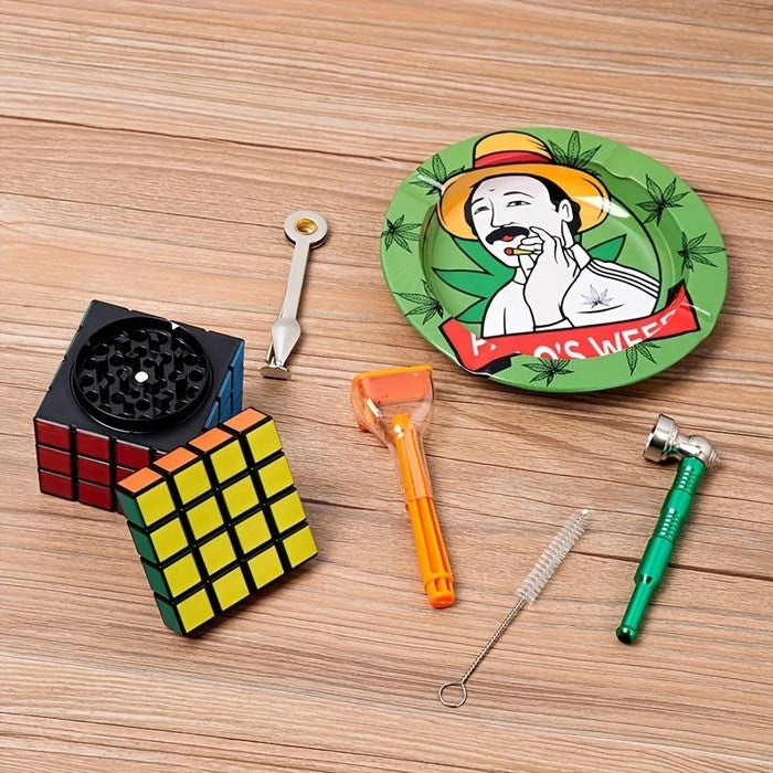 1pc, Plastic Magic Cube Grinder(2.2”x2.36“), Zinc Alloy Large Grinder, Metal Grinder, Cigarette Shredder, Metal Hand Crank Grinder