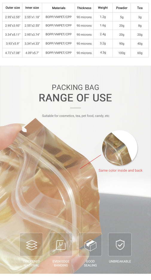 100pcs Mylar Bags Ziplock Storage Bags, ResealableScent Bags, Flat Transparent Window Packaging Bags, Holds Jewelry Lip Gloss Stationery, Eyelash Cookies