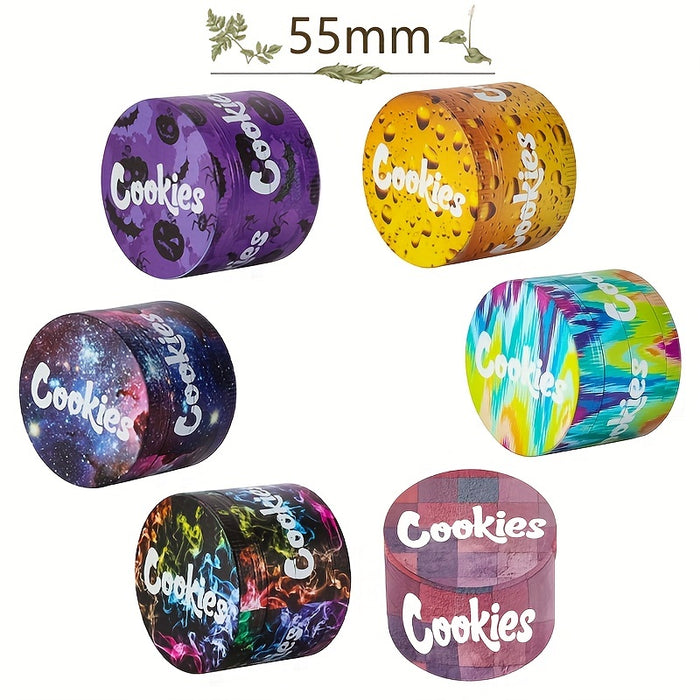 1pc, Tobacco Grinder, Four Layers Zinc Alloy 55mm Tobacco Grinder, Exquisite Smoking Accessories, Color Printing Flat Plate Exquisite Style