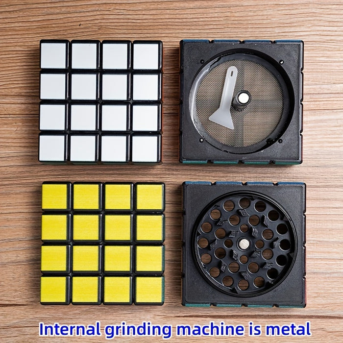 1pc, Plastic Magic Cube Grinder(2.2”x2.36“), Zinc Alloy Large Grinder, Metal Grinder, Cigarette Shredder, Metal Hand Crank Grinder