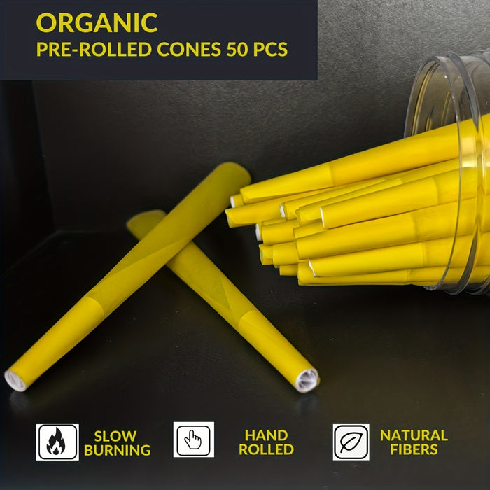 50pcs, King Size Yellow Pre Rolled Cones With Tips, 110mm Slow Type Rolling Paper