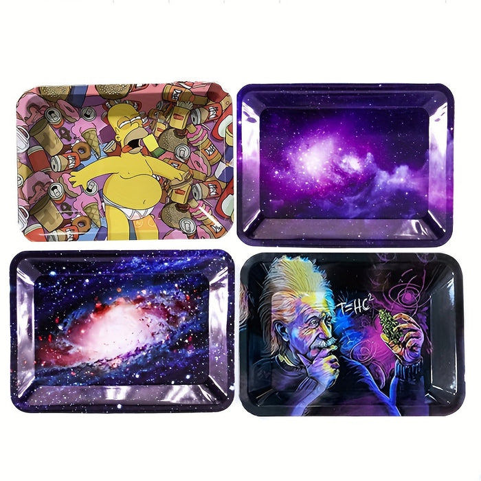 1pc, Rolling Trays, Creative Pattern Cigarette Rolling Tray, Metal Cartoon Rolling Tray, Washable Rolling Tray, Fruit Plate, Dessert Tray, Cigarette Plate, Cigarette Accessories Tray, Smoking Accessaries, Chrismas Gifts, Halloween Gifts