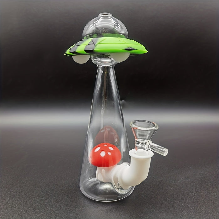 1pc, 7.3inch/18.5cm Flying Saucer Water Pipe (Black Green), Glass Bong Stick Smoking Water Pipe, Smoking Accessories
