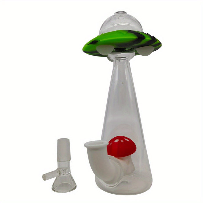 1pc, 7.3inch/18.5cm Flying Saucer Water Pipe (Black Green), Glass Bong Stick Smoking Water Pipe, Smoking Accessories