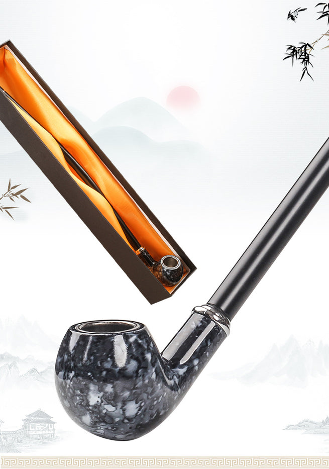 1pc Long Tobacco Pipe, Men's Resin Adhesive Wood Handmade Vintage Reading Long Tobacco Rod Filter Dry Tobacco Pipe, Imitation Marble Tobacco Pipe