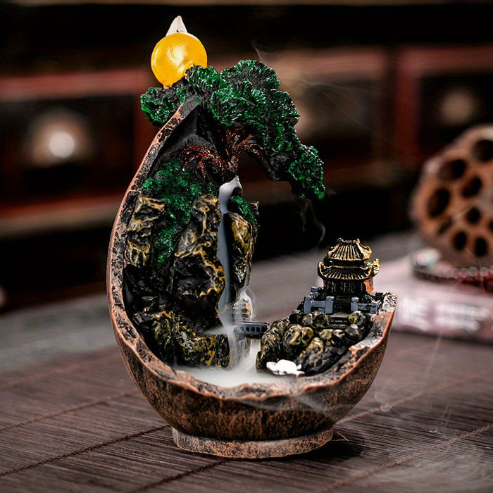 1pc Mountain Incense Cone Burner, Backflow Incense Holeder, Ceramic Smoke Waterfall Incense Cones Holder, Home Office Yoga Teahouse Decor Ash Catcher