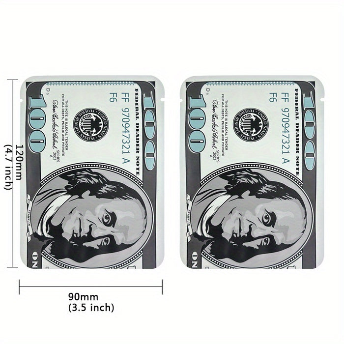 100pcs Dollar Sign Pattern Euro Money Bag, 1g-3.5g Mylar Bags Smell Proof Bag