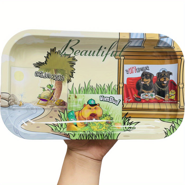 1pc, Creative Pattern Rolling Tray, Operation Tray, Durable Household Multipurpose Tray, Wake Up Tray, Fruit Plate, Dessert Tray, Home Decor, Household Gadget, Christmas Gifts, Christmas Supplies, Christmas Party Supplies