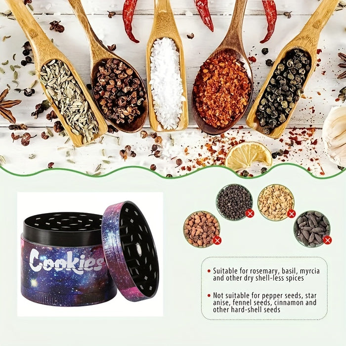 1pc, Tobacco Grinder, Four Layers Zinc Alloy 55mm Tobacco Grinder, Exquisite Smoking Accessories, Color Printing Flat Plate Exquisite Style
