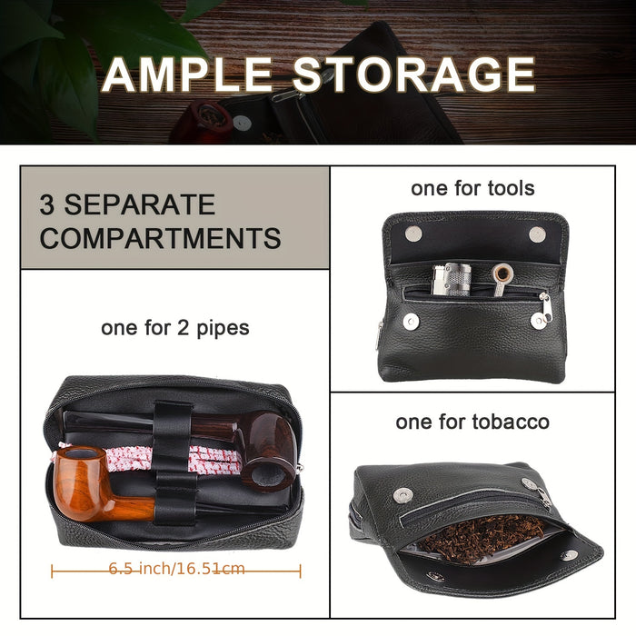 1pc, Tobacco Pipe Pouch Case Bag, Smoking Tobacco Pipe Pouch Case, Leather Pipe Storage Container Accessories For 2 Pipes, Genuine Leather For 2 Tobacco Pipes, Smoking Accessaries