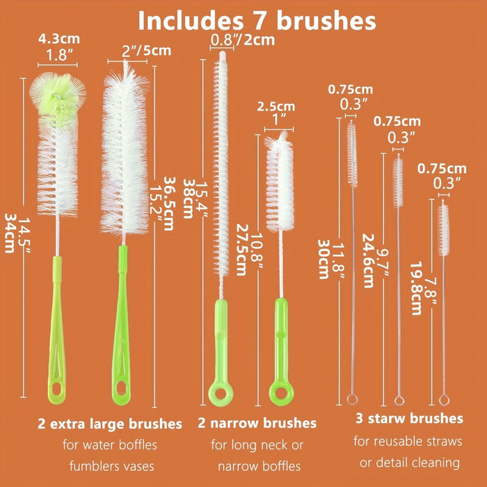 7pcs/set, Bottle Straw Cleaning Brush, Long Handle Cleaning Brush Sets For Long Bottle Pipe Bong Washing Sports Water Bottle Glass Tube Cleaner Tools