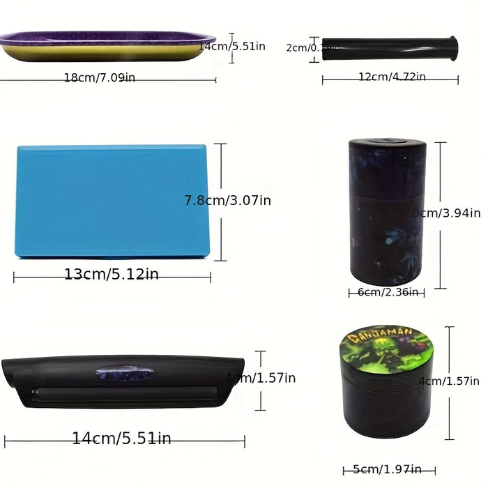 8pcs/set, Creative Pattern Smoking Set - Spice Grinder, Rolling Tray, Rolling Machine, Pre-rolled Cones Storage Tube, Storage Jar, Portable Storage Bag - Household Gadget, Christmas Gifts, Halloween Gifts