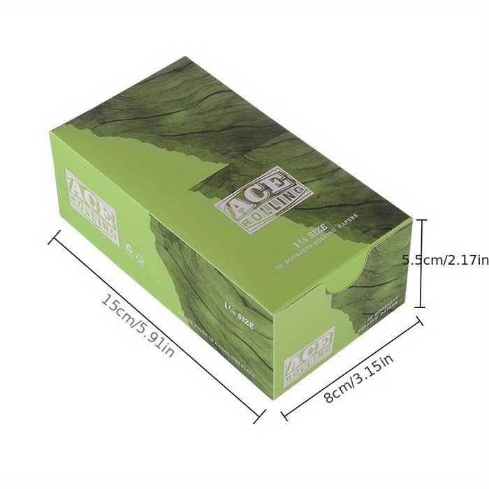 1 Set ACE Rolling Papers, Green Papers | 50 Booklets Per Pack | 1 1/4 Natural Gum Arabic 78 MM 3 Inch | 40 Papers Per Booklet