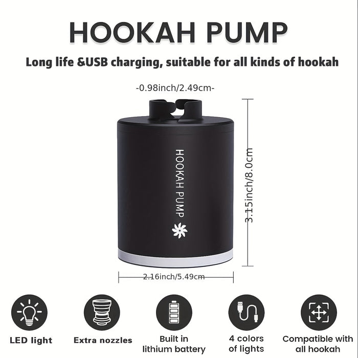 1pc, Electric Pump Kit With With 1300 MAh Rechargeable Battery Led Light Mini Portable Charcoal Starter Coal Burner Helper Shisha Nargila Warm Up Set Smoke Bar Accessories, Suitable For Arabic Smoking Product, Christmas Gifts, Halloween Gifts