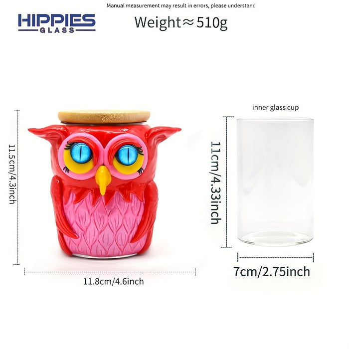 1pc Glass Smoking Ashtray With Lid, Polymer Clay Tobacco Container With Halloween Owl, Glass Jar For Smoking Cigarette Tobacco Storage, Halloween Christmas Gift