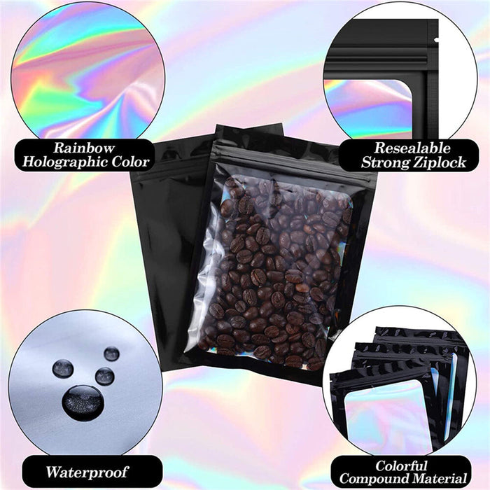 20pcs Mylar Pouch Zip Lock Food Storage Foil Bags Resealable Holographic Smell Proof Seal Bag For Jewelry Bean Candy Nuts Party Favor Packaging