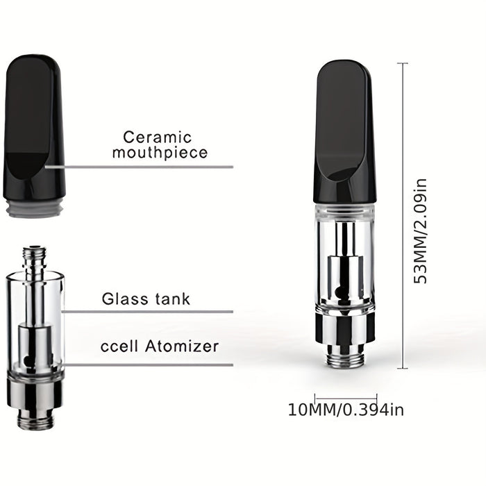 1pc CBD Oil Vape Tank Glass Refillable Vape Cartridge (0.5ml) | 510 Atomizer Ceramic Dual Coil Atomiser With Ceramic Mouthpiece (510 Thread) For CBD And Thick Oil Black[No Nicotine]