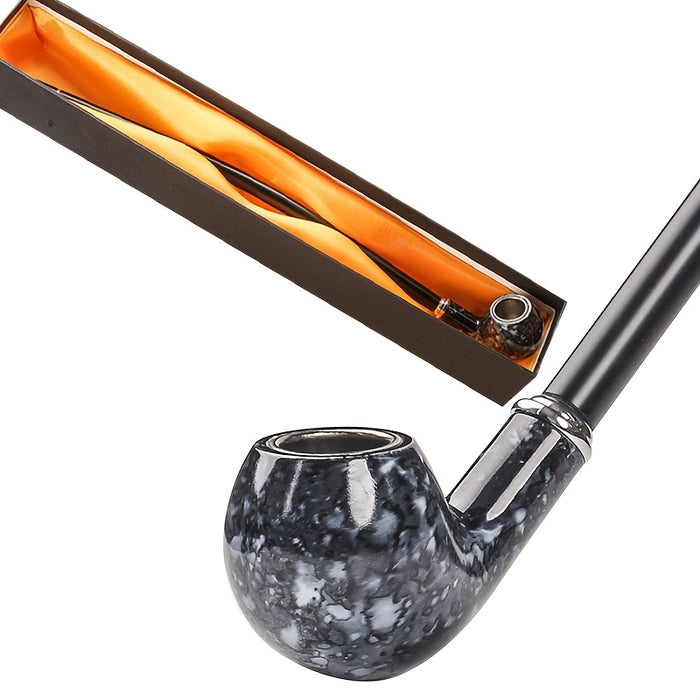 1pc Long Tobacco Pipe, Men's Resin Adhesive Wood Handmade Vintage Reading Long Tobacco Rod Filter Dry Tobacco Pipe, Imitation Marble Tobacco Pipe