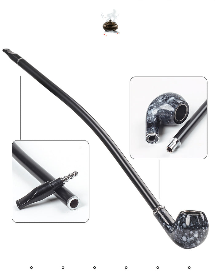 1pc Long Tobacco Pipe, Men's Resin Adhesive Wood Handmade Vintage Reading Long Tobacco Rod Filter Dry Tobacco Pipe, Imitation Marble Tobacco Pipe