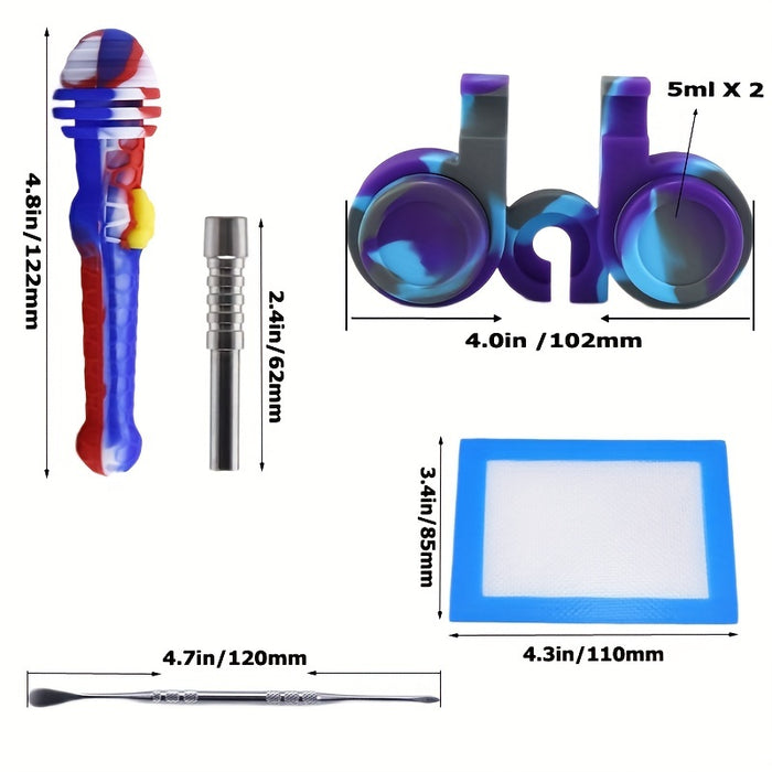 Set, 5-in-1 Silicone Nectar Collector Honey Straw Kits, Honey Straw Pipe, Titanium Tip Smoking Pipe, Silicone Jars For Wax, Silicone Wax Container, Purple&Blue&Gray Smoking Pipe, Smoking Accessories