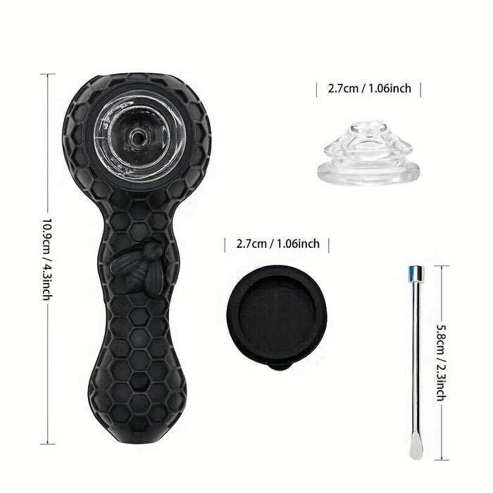 1set, Black Samurai Silicone Set With Silicone Tubes, Spoon Tubes, Cigarette Supplies, Tobacco Gifts Include Cleaner, 10pcs Tobacco Net Metal Filters