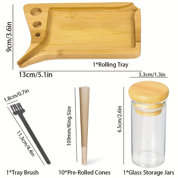 1set, Rolling Tray, Portable Rolling Tray Set, 10 Pack Pre Rolled Cones Airtight Storage Jars Bamboo Tray Brush All Accessories Travel Case, Long Lasting Specific Gift