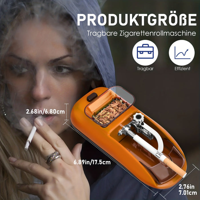 1pc, Portable Electric Cigarette Rolling Machine, Mini Automatic Injector Tobacco Roller Maker, Household With Transparent Tobacco Hopper Orange