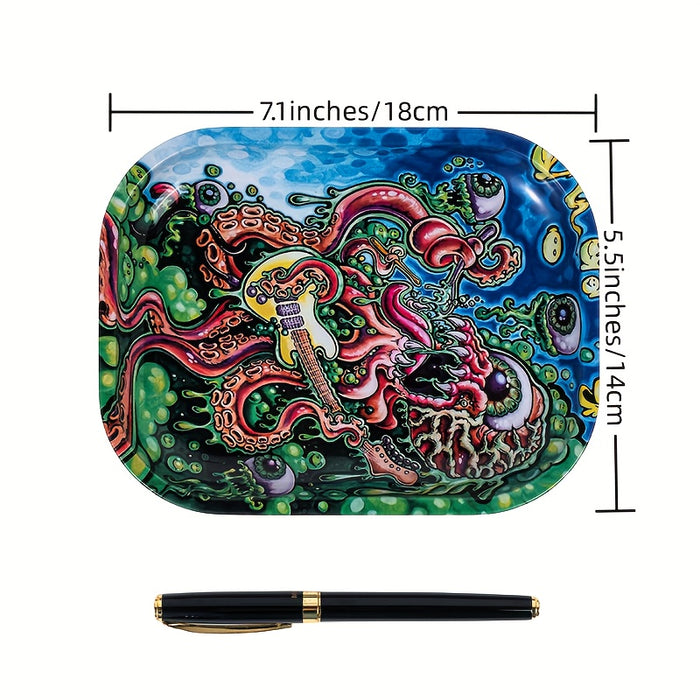1pc, Creative Pattern Rolling Tray, Metal Rolling Tray, Durable Household Multipurpose Tray, Wake Up Tray, Fruit Plate, Dessert Tray, (An Ashtray Will Be Given Randomly), Home Decor, Chrismas Gifts, Halloween Gifts
