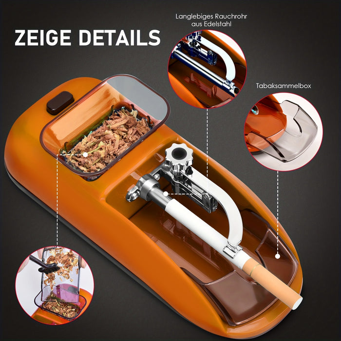 1pc, Portable Electric Cigarette Rolling Machine, Mini Automatic Injector Tobacco Roller Maker, Household With Transparent Tobacco Hopper Orange