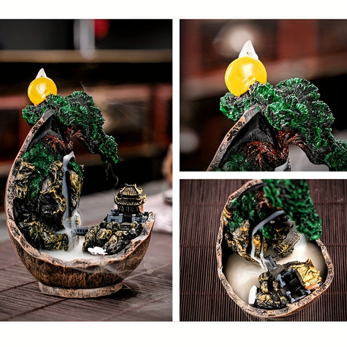 1pc Mountain Incense Cone Burner, Backflow Incense Holeder, Ceramic Smoke Waterfall Incense Cones Holder, Home Office Yoga Teahouse Decor Ash Catcher