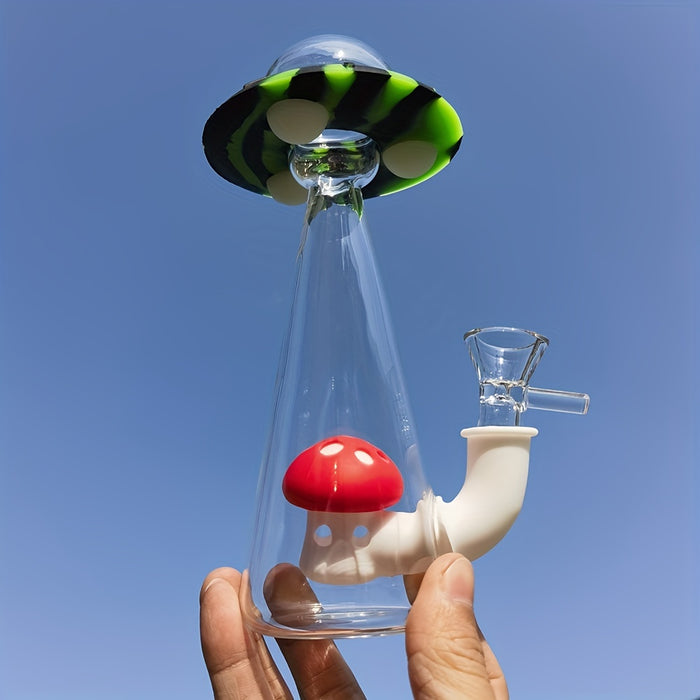1pc, 7.3inch/18.5cm Flying Saucer Water Pipe (Black Green), Glass Bong Stick Smoking Water Pipe, Smoking Accessories