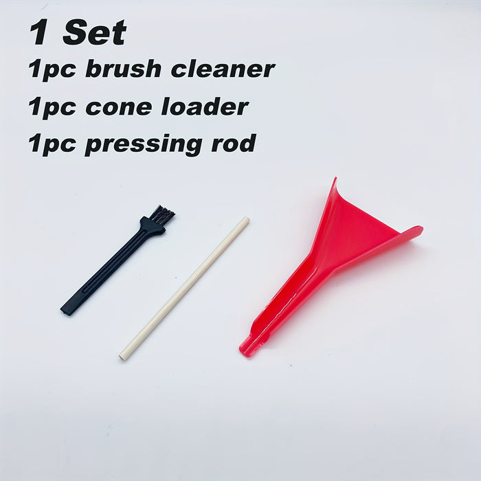 1set, Pre-Rolled Cones Loader Funnel Tool Set - Rolling Paper Cones Loader, Pressing Rod, Cleaning Brush For Grinder - Portable Pre-Rolled Cones Filling Tools Set For Home Outdoor Travel, Household Gadgets