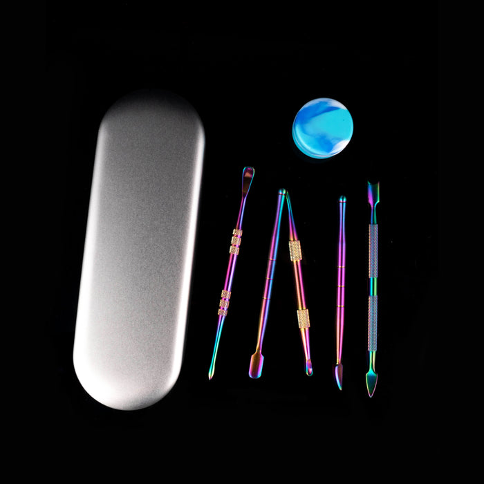 1set, Smoking Oil Spoon Accessories 6in1 Set Silicone Box Stainless Steel Pipe-Oil Spoon Cigarette Cream Spoons Smoke Tools Cigarettes Digging Oils Cleaning Tool