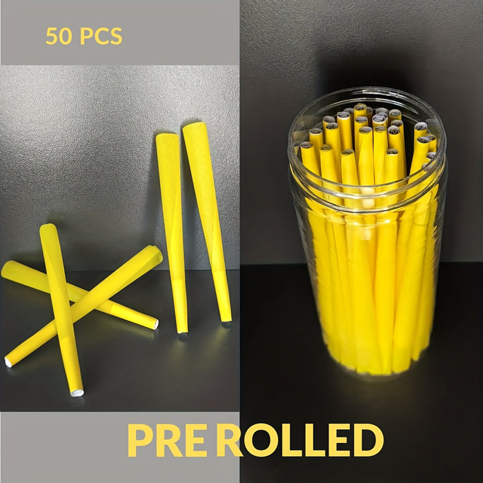 50pcs, King Size Yellow Pre Rolled Cones With Tips, 110mm Slow Type Rolling Paper