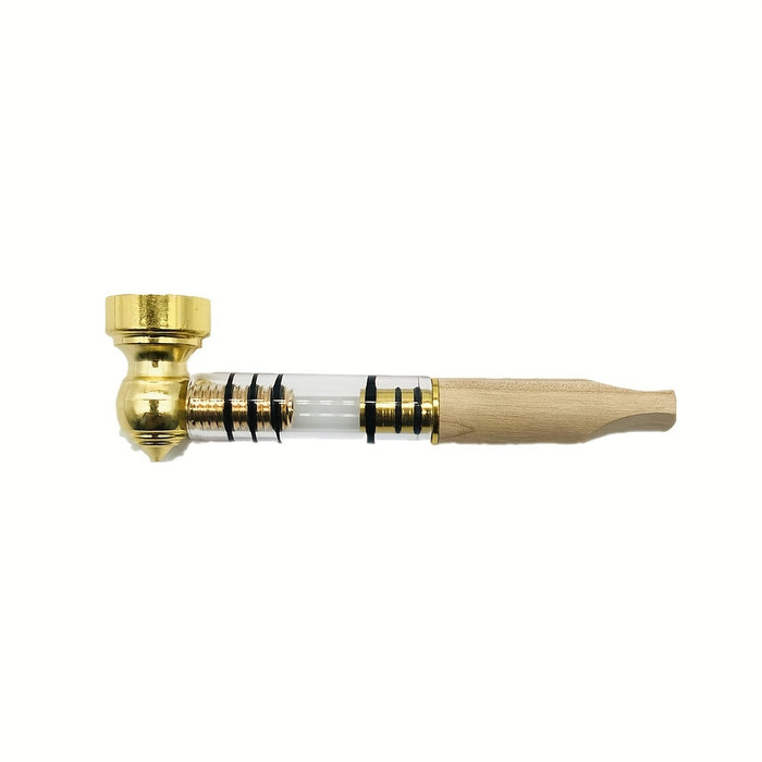1pc, Wood Metal Smoke Pipe, High Quality Wood Pipe, Smoke Pipe, Smoking Accessories, Cigarette Accessories, Portable Straight Tube