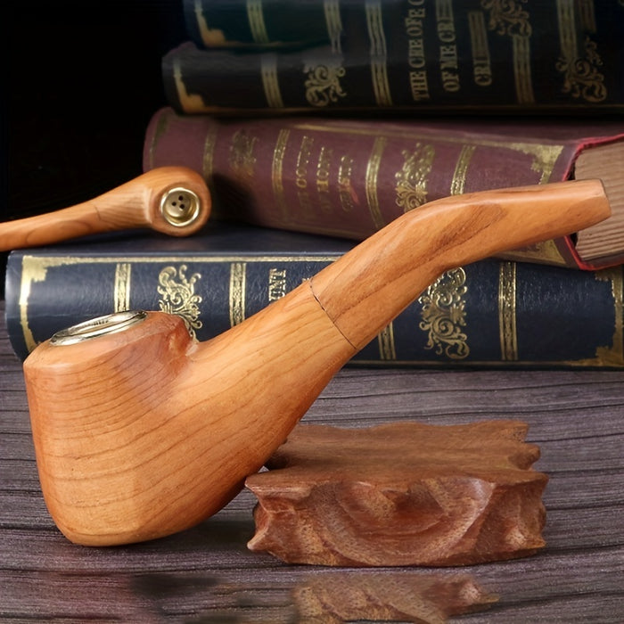 1pc Solid Wood Pipe: Retro Handmade Smoking Pipe for Beginners - Durable, Portable, and Stylish Men's Gadget