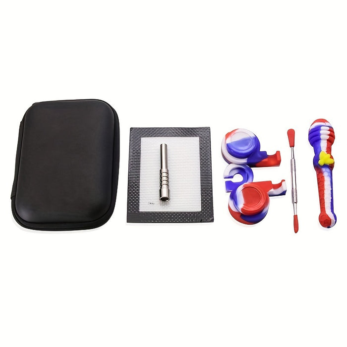 Set, 5-in-1 Silicone Nectar Collector Honey Straw Kits, Honey Straw Pipe, Titanium Tip Smoking Pipe, Silicone Jars For Wax, Silicone Wax Container, Purple&Blue&Gray Smoking Pipe, Smoking Accessories