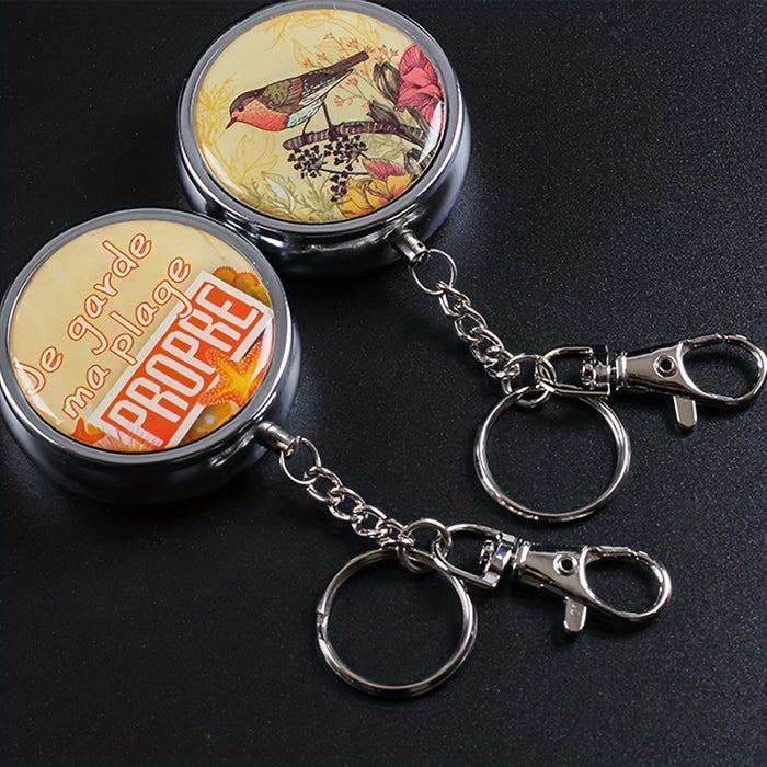 1pc, Portable Pocket Ashtray, Stainless Steel Circular Ashtray Key Chain With Cigarette Snuffer, Unique Ashtray Holder For Convenient Outdoor Use