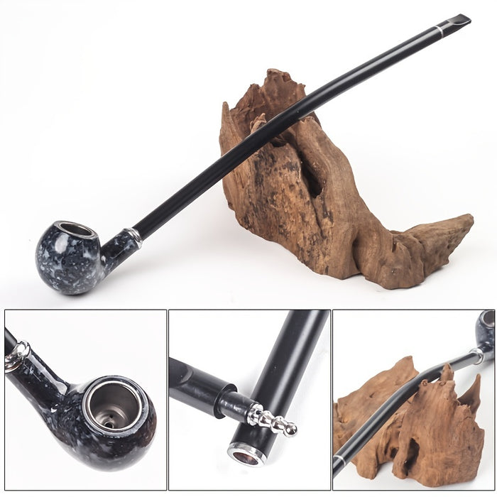 1pc Long Tobacco Pipe, Men's Resin Adhesive Wood Handmade Vintage Reading Long Tobacco Rod Filter Dry Tobacco Pipe, Imitation Marble Tobacco Pipe