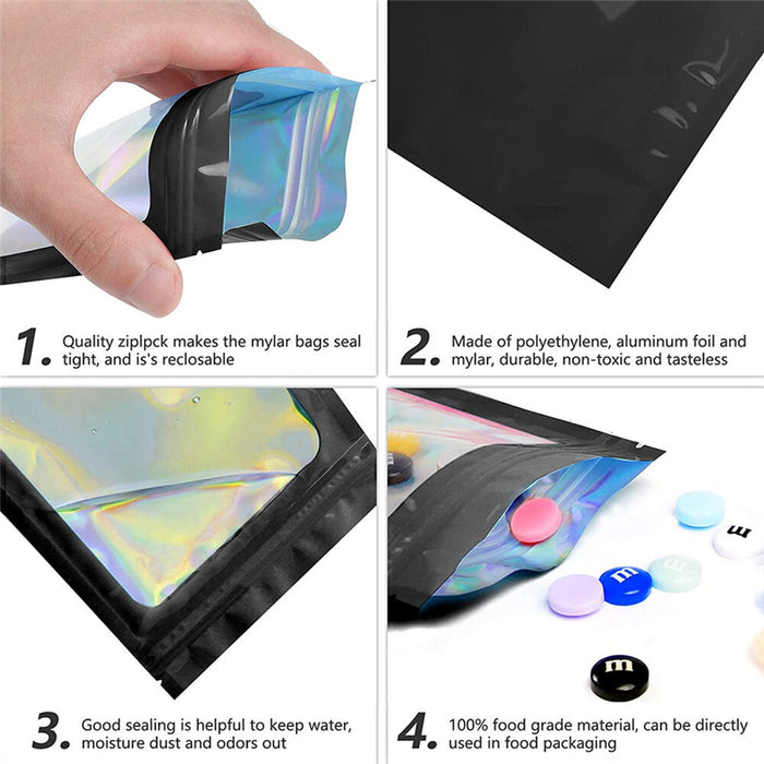 20pcs Mylar Pouch Zip Lock Food Storage Foil Bags Resealable Holographic Smell Proof Seal Bag For Jewelry Bean Candy Nuts Party Favor Packaging
