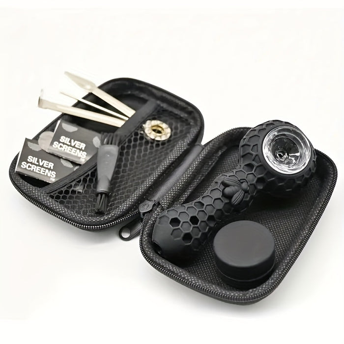 1set, Black Samurai Silicone Set With Silicone Tubes, Spoon Tubes, Cigarette Supplies, Tobacco Gifts Include Cleaner, 10pcs Tobacco Net Metal Filters