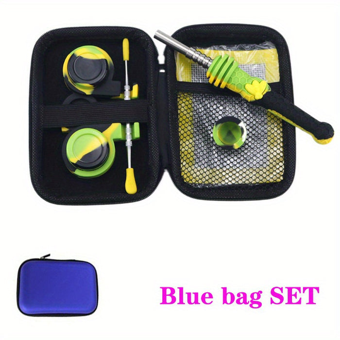 Set, 5-in-1 Silicone Nectar Collector Honey Straw Kits, Honey Straw Pipe, Titanium Tip Smoking Pipe, Silicone Jars For Wax, Silicone Wax Container, Purple&Blue&Gray Smoking Pipe, Smoking Accessories