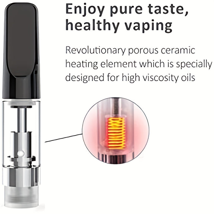 1pc CBD Oil Vape Tank Glass Refillable Vape Cartridge (0.5ml) | 510 Atomizer Ceramic Dual Coil Atomiser With Ceramic Mouthpiece (510 Thread) For CBD And Thick Oil Black[No Nicotine]
